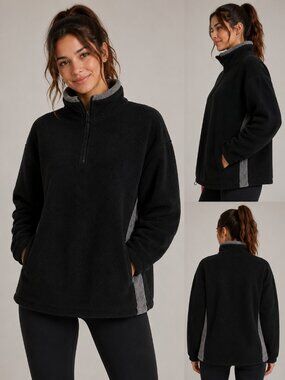 Tek Gear Women’s Black Gray Fleece Pullover Large 1/4 Zip Jacket